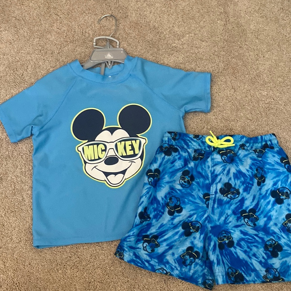 Disney Mickey swim trunks and rash guard - size 4T